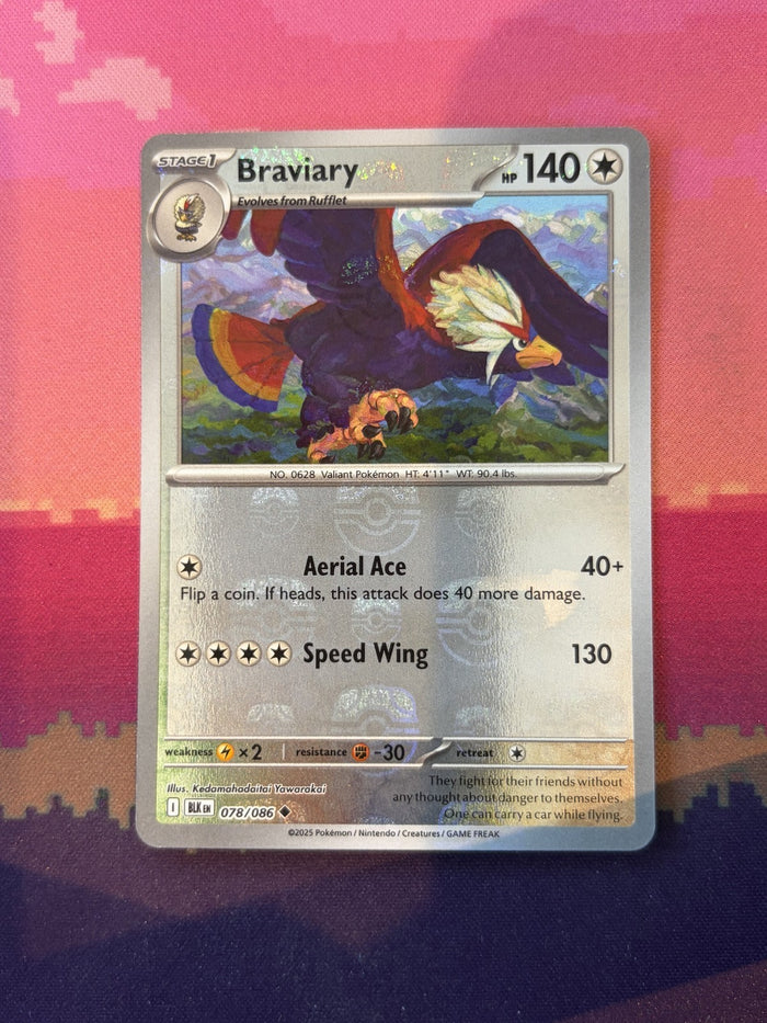 Pokemon Card Braviary Black Bolt Masterball Reverse Holo 078/086 Near Mint
