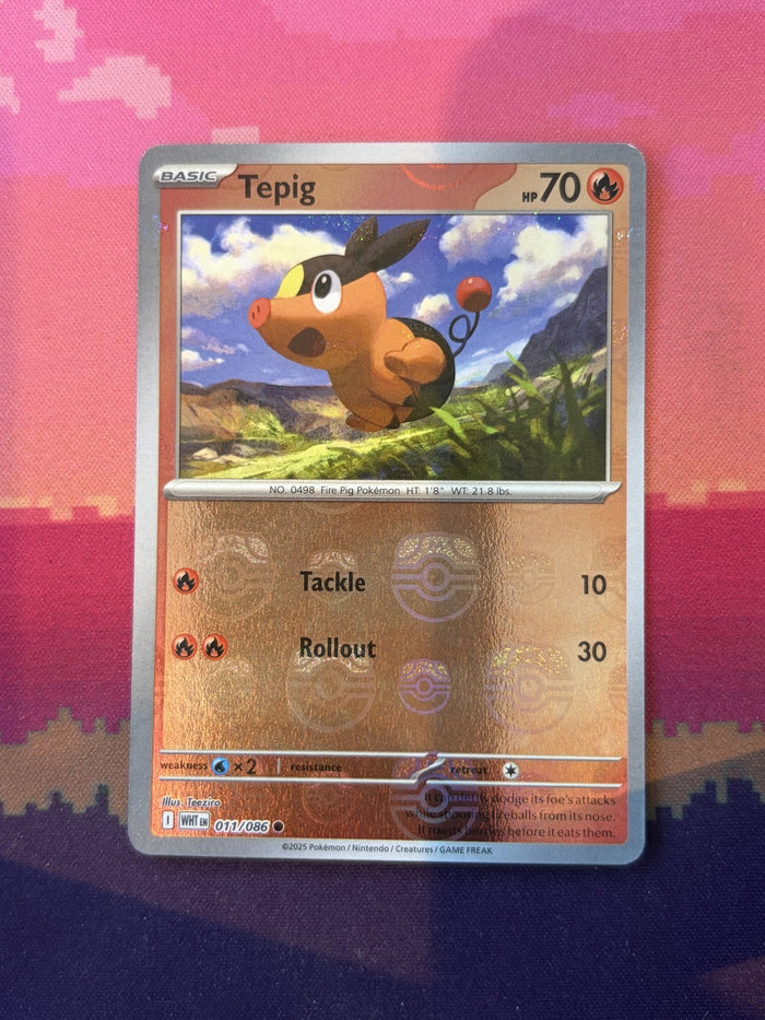 Pokemon Card Tepig White Flare MasterBall Reverse Holo 011/086 Near Mint