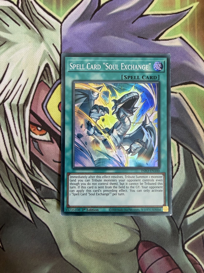 INFO-EN100 Spell Card "Soul Exchange" Super Rare 1st Edition NM Yugioh Card