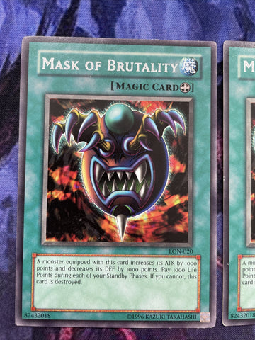 LON-E020 x3 Mask Of Brutality (Rare unl Ed) Yugioh Card (back)