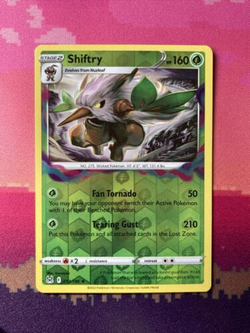 Pokemon Card Shiftry Lost Origin Reverse Holo Rare 013/196 NM