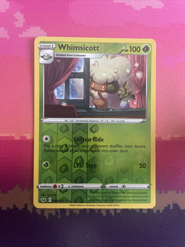 Pokemon Card Whimsicott Sword & Shield Reverse Holo Rare 006/202 NM