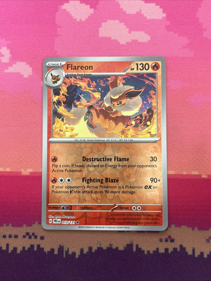 Pokemon Card Flareon Prismatic Evolutions Reverse Holo Rare 013/131 Near Mint