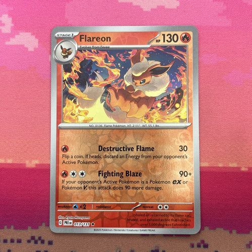 Pokemon Card Flareon Prismatic Evolutions Reverse Holo Rare 013/131 Near Mint