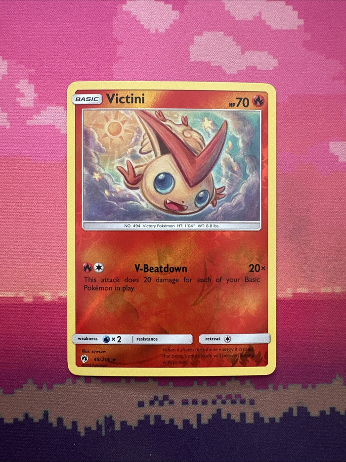 Pokemon Card Victini Lost Thunder Reverse Holo Rare 49/214 Near Mint