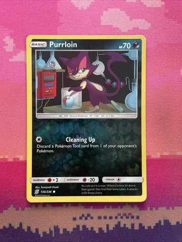 Pokemon Card Purrloin Unified Minds Reverse Holo 135/236 Near Mint
