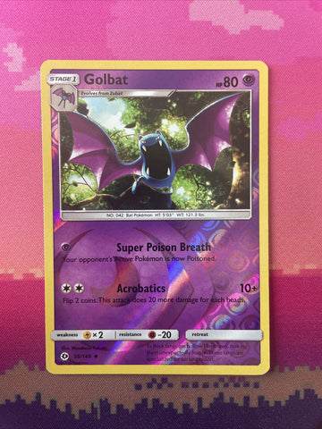 Pokemon Card Golbat Sun & Moon Reverse Holo Uncommon 55/149 NM