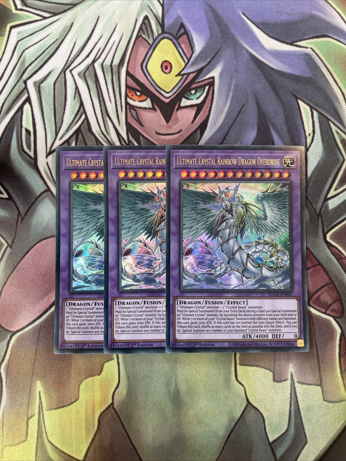 SDCB-EN042 x3 Ultimate Crystal Rainbow Dragon Overdue Ultra Exc Cond Yugioh