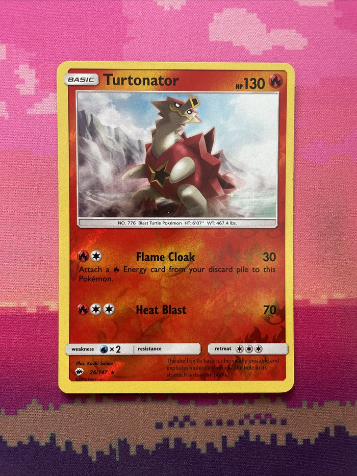 Pokemon Card Turtonator Burning Shadows Reverse Holo Rare 26/147 Near Mint