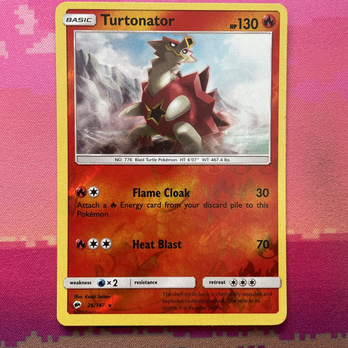 Pokemon Card Turtonator Burning Shadows Reverse Holo Rare 26/147 Near Mint