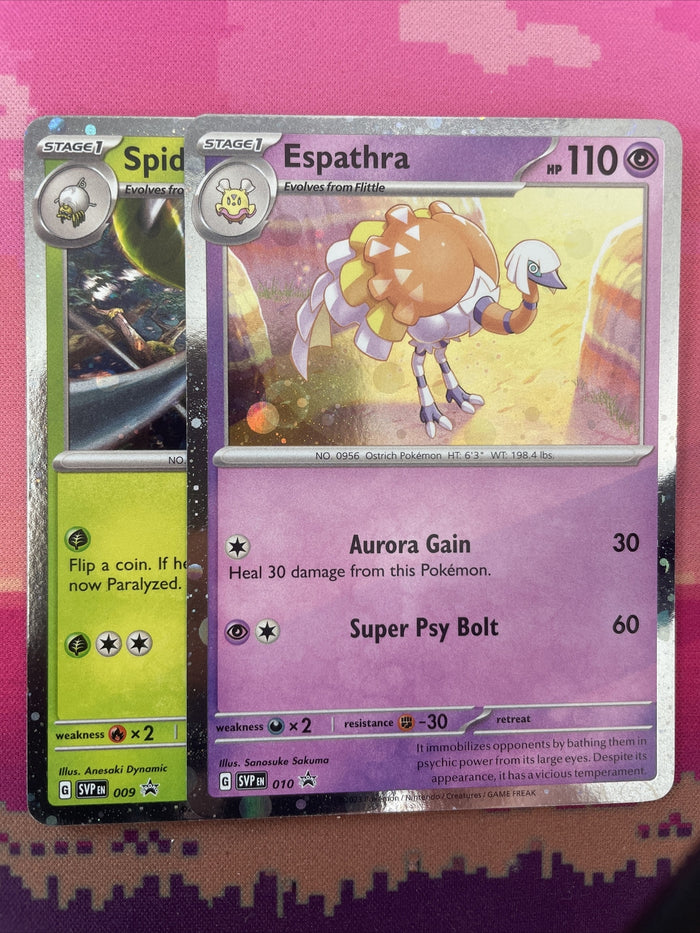 Pokemon Card Espathra + Spidops Cosmo Holo Black Star 009/010 NM