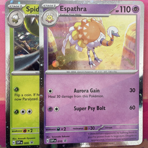 Pokemon Card Espathra + Spidops Cosmo Holo Black Star 009/010 NM