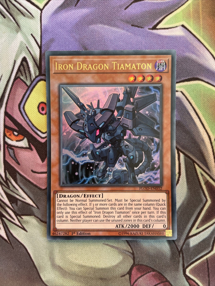 FLOD-EN032 Iron Dragon Tiamaton Ultra Rare 1st Edition NM Yugioh Card