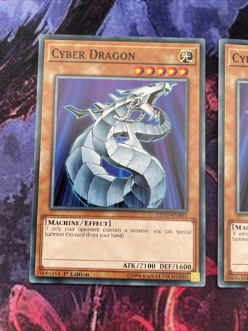 LEDD-ENB01 3x Cyber Dragon 1st Edition YuGiOh Card (back)