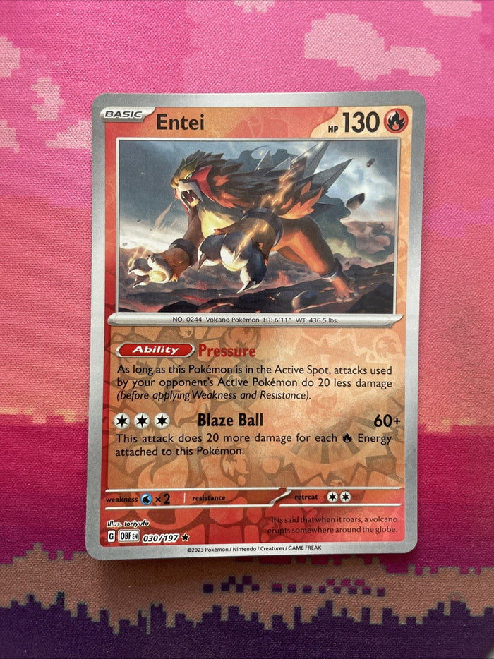 Pokemon Card Entei Obsidian Flames Reverse Holo 030/197 Near Mint