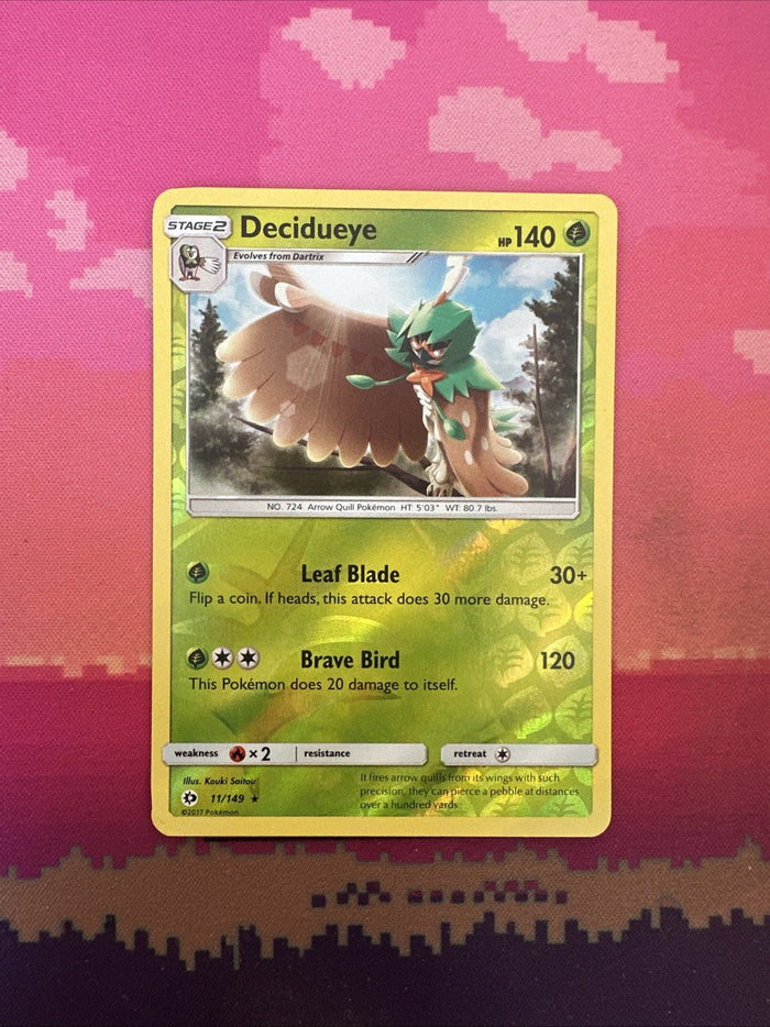 Pokemon Card Decidueye Sun & Moon Reverse Holo Rare 11/149 Near Mint