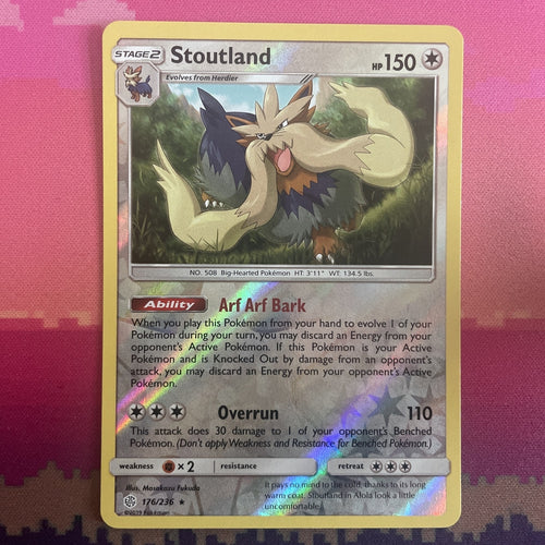 Pokemon Card Stoutland Cosmic Eclipse Reverse Holo Uncommon 176/236 NM