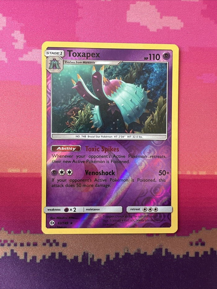 Pokemon Card Toxapex Sun & Moon Reverse Holo Rare 63/149 NM