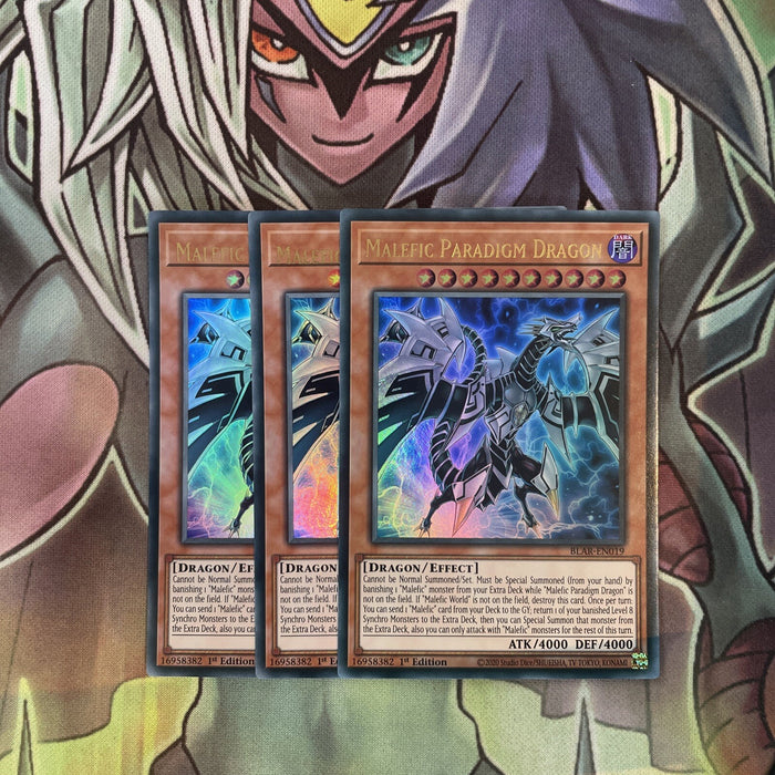 BLAR-EN019 x3 Malefic Paradigm Dragon Ultra Rare Excellent Condition Yugioh