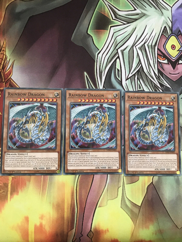 LED2-EN043 x3 Rainbow Dragon 1st Edition, Near Mint, YuGiOh Cards