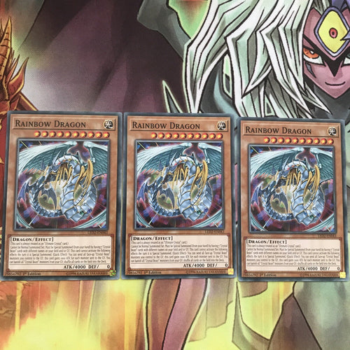 LED2-EN043 x3 Rainbow Dragon 1st Edition, Near Mint, YuGiOh Cards