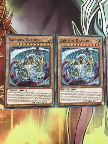 LED2-EN043 x3 Rainbow Dragon 1st Edition, Near Mint, YuGiOh Cards (back)