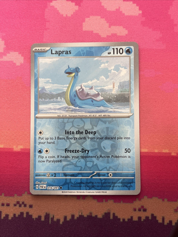 Pokemon Card Lapras Paldean Fates Reverse Holo 016/091 Near Mint