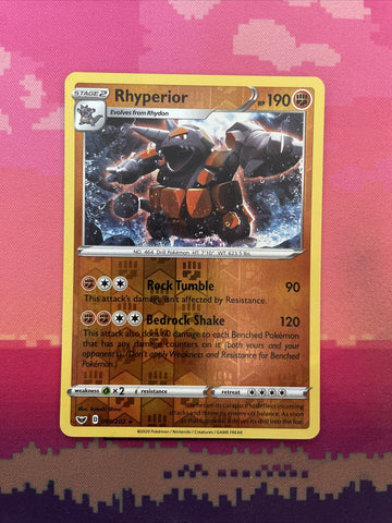 Pokemon Card Rhyperior Sword & Shield Reverse Holo Rare 099/202 NM