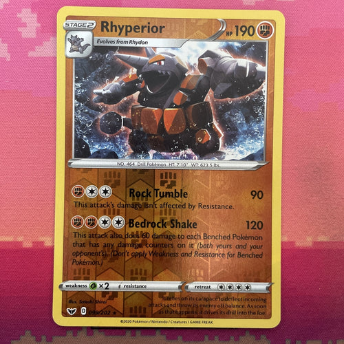 Pokemon Card Rhyperior Sword & Shield Reverse Holo Rare 099/202 NM