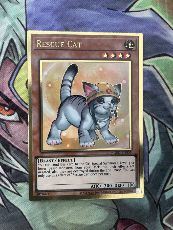 MGED-EN006 Rescue Cat Gold Rare Unlimited Edition NM Yugioh Card