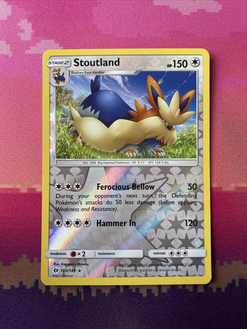 Pokemon Card Stoutland Sun & Moon Reverse Holo Rare 105/149 NM