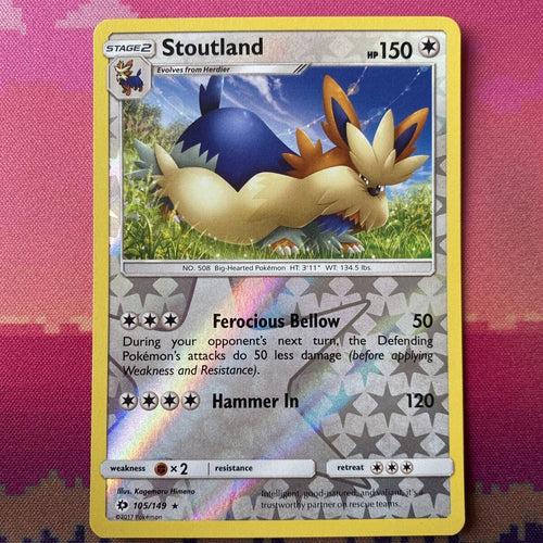 Pokemon Card Stoutland Sun & Moon Reverse Holo Rare 105/149 NM
