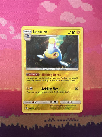 Pokemon Card Lanturn Cosmic Eclipse Reverse Holo Rare 72/236 Near Mint