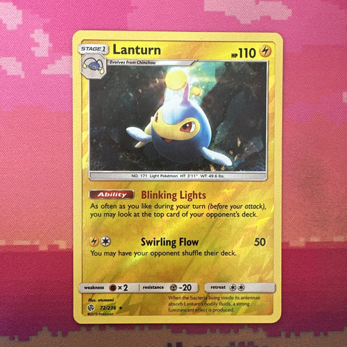 Pokemon Card Lanturn Cosmic Eclipse Reverse Holo Rare 72/236 Near Mint
