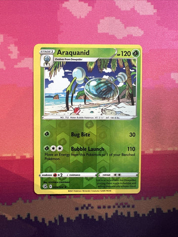 Pokemon Card Araquanid Fusion Strike Reverse Holo Rare 020/264 MISCUT Near Mint