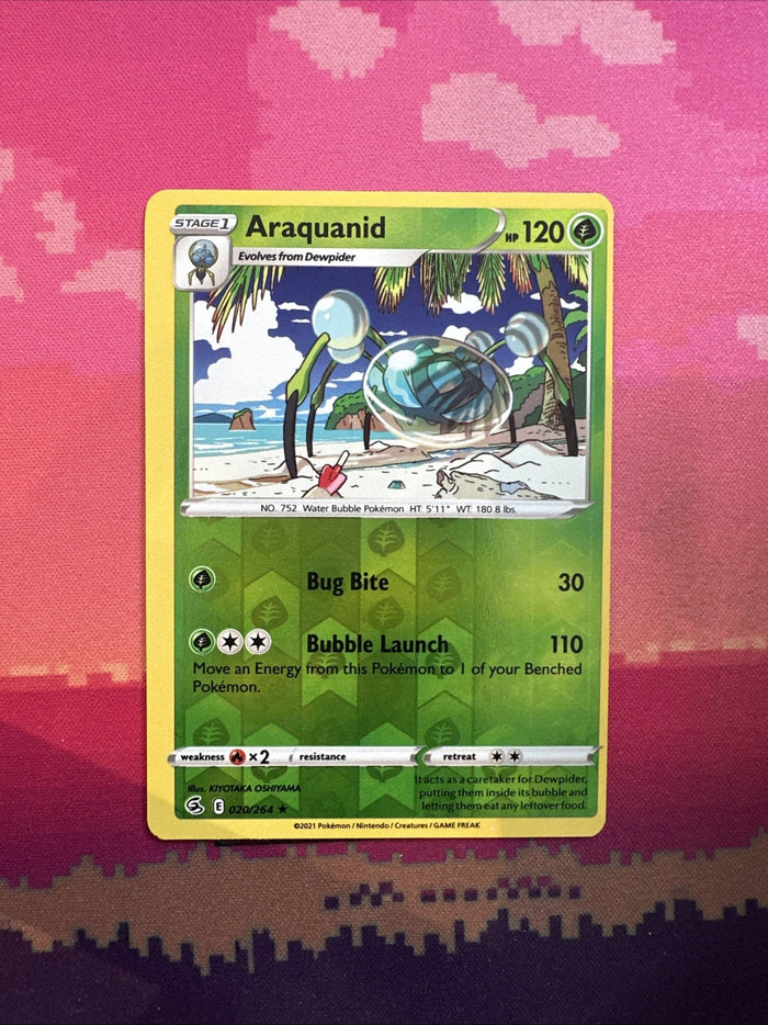 Pokemon Card Araquanid Fusion Strike Reverse Holo Rare 020/264 MISCUT Near Mint