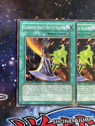 GLAS-EN055 x3 Gladiator Beast's Battle Halberd Common Playset Yugioh (back)