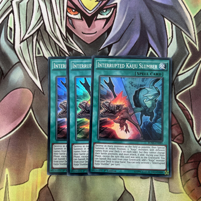 BOSH-EN089 x3 Interrupted Kaiju Slumber Super Rare Excellent Condition Yugioh