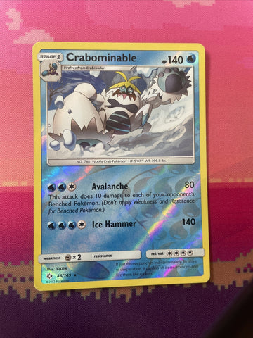 Pokemon Card Crabominable Sun & Moon Reverse Holo Rare 43/149 Near Mint