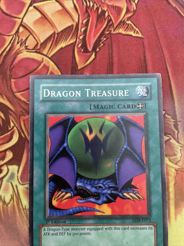 LOB-E072 YuGiOh Dragon Treasure Short Print 1st Edition (LOB 2002) EXC- (back)