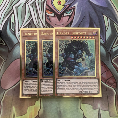 MGED-EN018 x3 Danger! Bigfoot! Alt Gold Rare Excellent Condition Yugioh