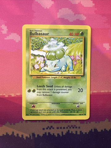 Pokemon Card Bulbasaur Base Set Common 44/102 Near Mint
