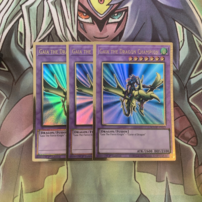 MAGO-EN025 x3 Gaia the Dragon Champion Gold Rare Excellent Condition Yugioh