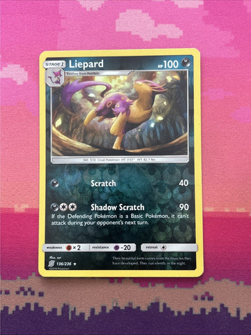 Pokemon Card Leipard Unified Minds Reverse Holo Rare 136/236 Near Mint