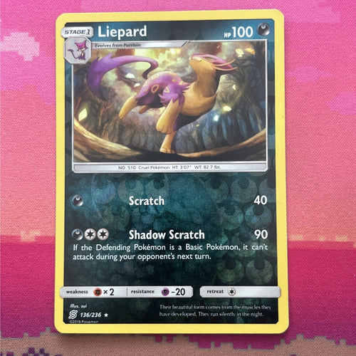 Pokemon Card Leipard Unified Minds Reverse Holo Rare 136/236 Near Mint