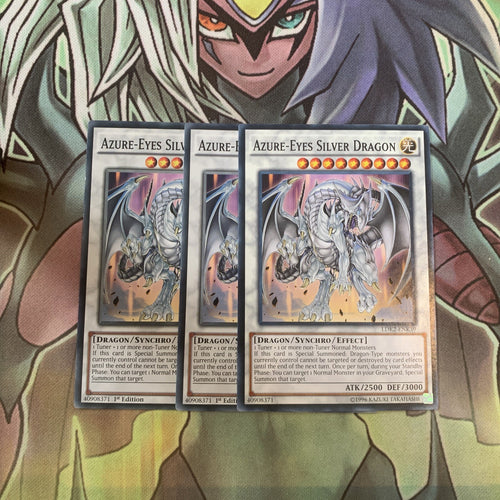 LDK2-ENK39 x3 Azure-Eyes Silver Dragon Common Excellent Condition Yugioh