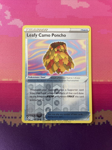 Pokemon Card Leafy Camo Poncho Silver Tempest Reverse Holo 160/195 Near Mint