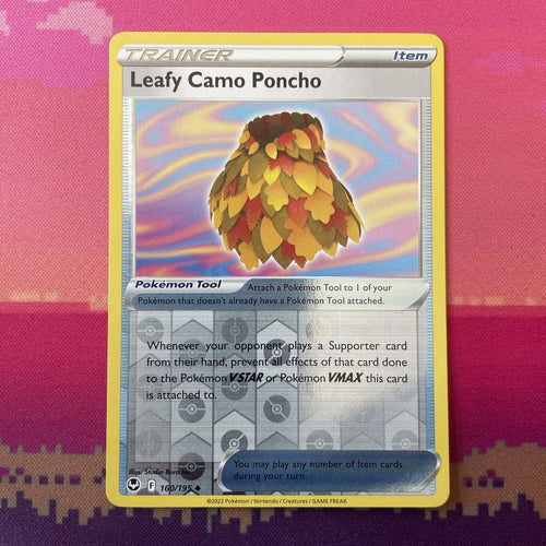 Pokemon Card Leafy Camo Poncho Silver Tempest Reverse Holo 160/195 Near Mint