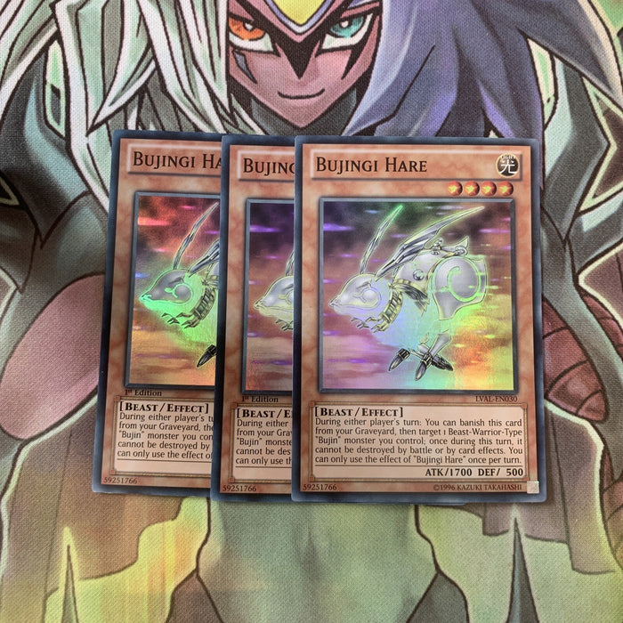 LVAL-EN030 x3 Bujingi Hare Super Rare Excellent Condition Yugioh