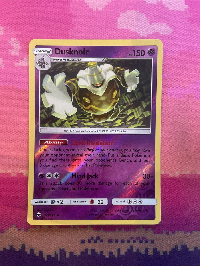 Pokemon Card Dusknoir Burning Shadows Reverse Holo Rare 53/147 Near Mint